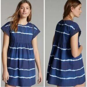 Corey Lynn Calter Cotton Dress – Navy & White Tie-Dye & Lace Trim Small